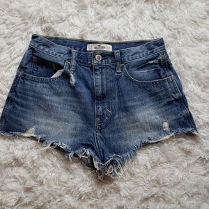 EUC Hollister High Waisted Distressed Cut Offs 25